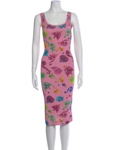 Pre-owned Versace Jeans Couture Graphic Print Knee-length Dress In Pink