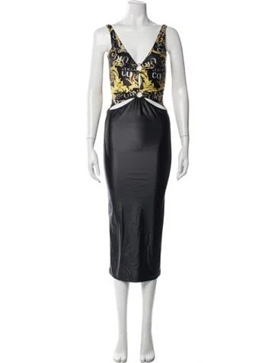 Pre-owned Versace Jeans Couture Graphic Print Long Dress In Blue