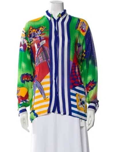 Pre-owned Versace Jeans Couture Graphic Print Long Sleeve Blouse In Blue