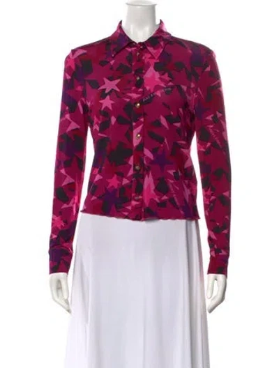 Pre-owned Versace Jeans Couture Graphic Print Long Sleeve Button-up Top In Pink