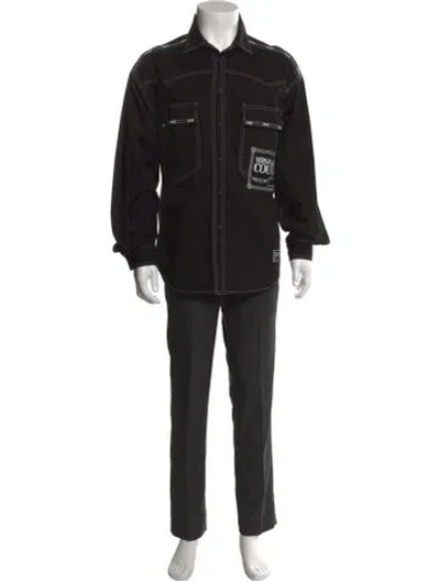 Pre-owned Versace Jeans Couture Graphic Print Long Sleeve Denim Shirt In Black