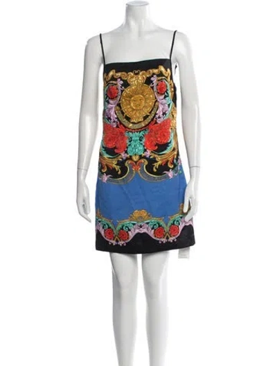 Pre-owned Versace Jeans Couture Graphic Print Mini Dress In Black