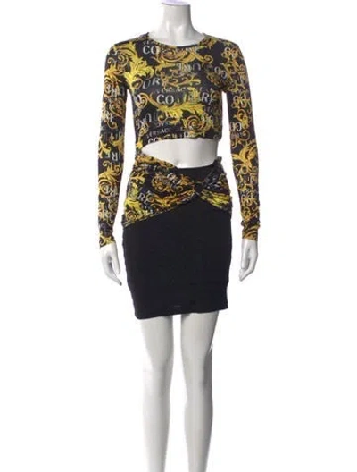 Pre-owned Versace Jeans Couture Graphic Print Mini Dress In Black