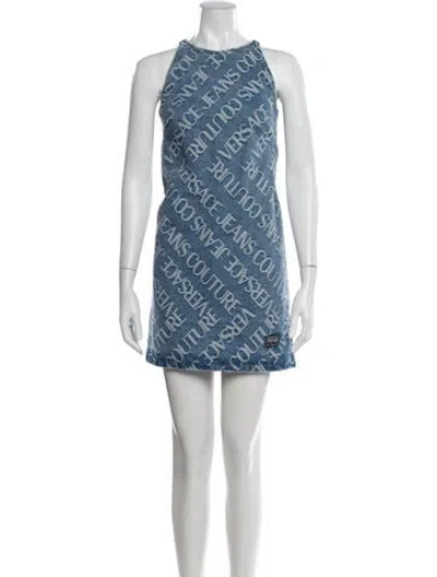 Pre-owned Versace Jeans Couture Graphic Print Mini Dress In Blue