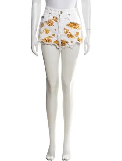 Pre-owned Versace Jeans Couture Graphic Print Mini Shorts In White