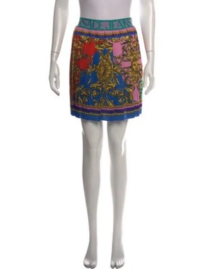 Pre-owned Versace Jeans Couture Graphic Print Mini Skirt In Blue