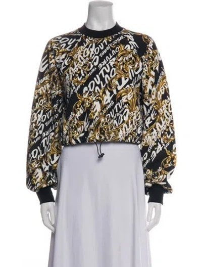 Pre-owned Versace Jeans Couture Graphic Print Mock Neck Sweatshirt In Black