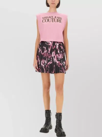Versace Jeans Couture Graphic Print Pleated Mini Skirt In Pink