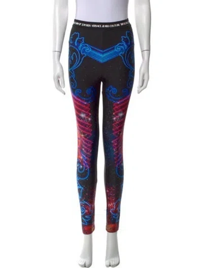 Pre-owned Versace Jeans Couture Graphic Print Skinny Leg Pants In Black
