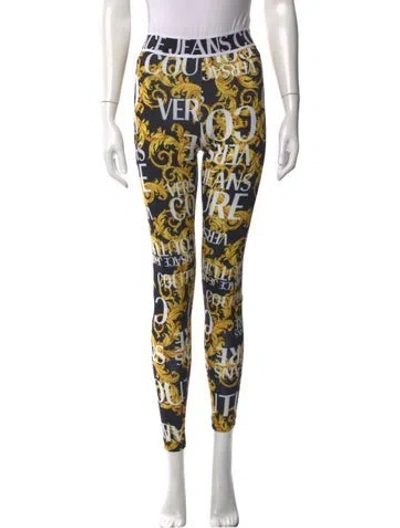 Pre-owned Versace Jeans Couture Graphic Print Skinny Leg Pants In Black