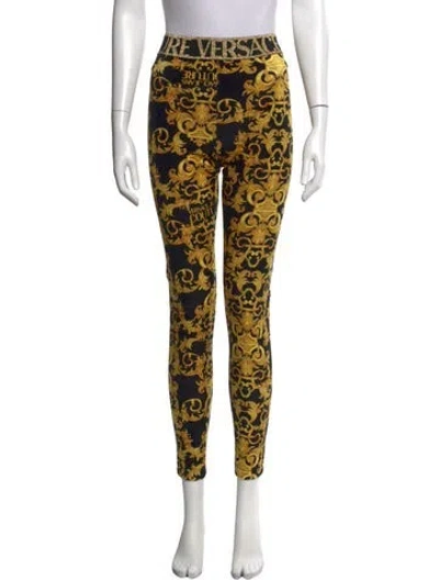 Pre-owned Versace Jeans Couture Graphic Print Skinny Leg Pants In Black
