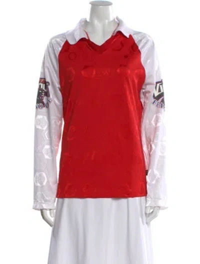 Pre-owned Versace Jeans Couture Graphic Print V-neck Top In Red