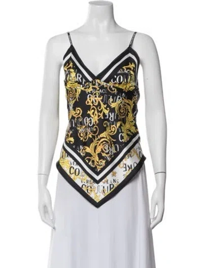 Pre-owned Versace Jeans Couture Graphic Print V-neck Top W/ Tags In White