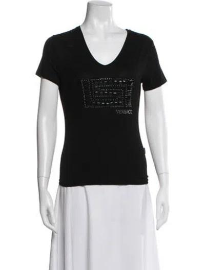 Pre-owned Versace Jeans Couture Graphic Print V-neck T-shirt In Black