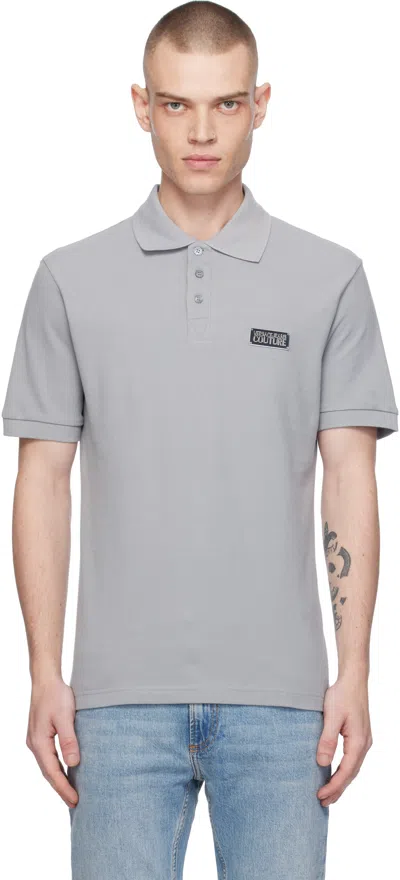Versace Jeans Couture Gray Logo Slim-fit Polo In E816-ice Grey