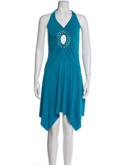 Pre-owned Versace Jeans Couture Halterneck Mini Dress In Blue