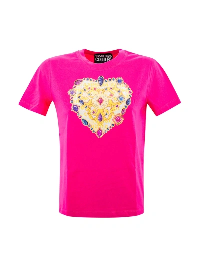 Versace Jeans Couture Heart Couture Cotton T-shirt In Golden