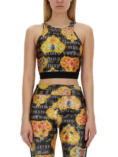 Versace Jeans Couture Heart Couture Print Cropped Top In Multi