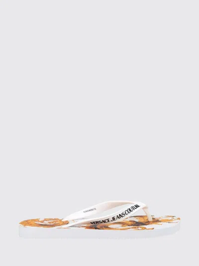 Versace Jeans Couture Rubber Flip Flops With Printed Logo In White