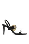 Versace Jeans Couture Open Sandals With Gold Buckle In Black