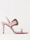 Versace Jeans Couture Pink Baroque Buckle Patent Emily Heeled Sandals In Pink