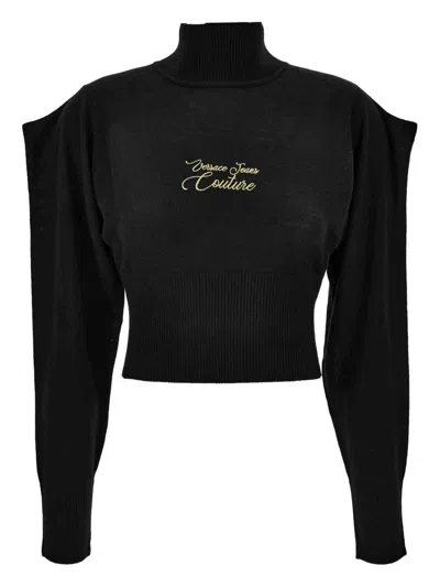 Versace Jeans Couture High-neck Puff-sleeve Sweater In Black