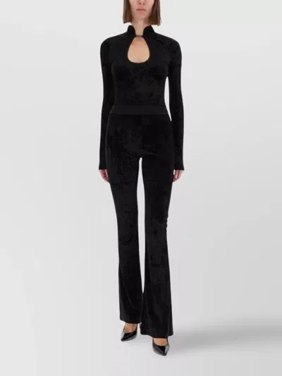 Versace Jeans Couture High Neck Velvet Long Sleeve Top In Black