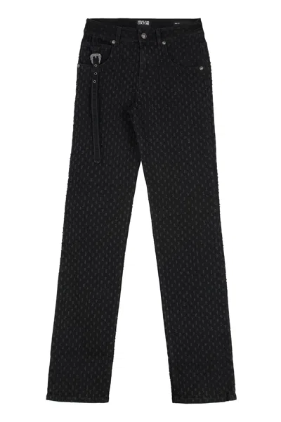 Versace Jeans Couture High-rise Slim Fit Distressed Jeans For Women In Black