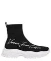 Versace Jeans Couture Logo-print High-top Sneakers In Black