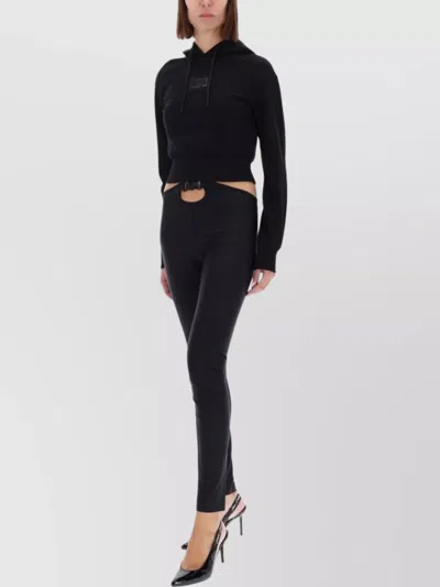 Versace Jeans Couture Hooded Cropped Knitwear Long Sleeves In Black