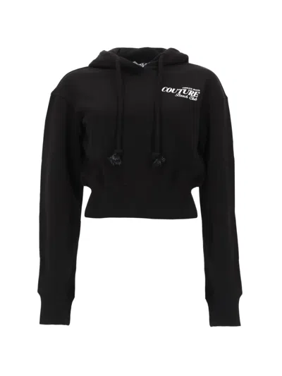 Versace Jeans Couture Knitwear Hooded Top Graphic Logo Design In Black