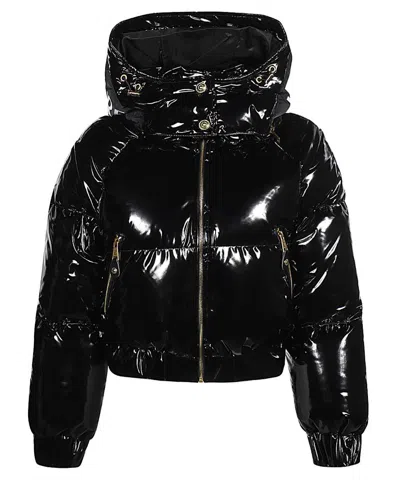 Versace Jeans Couture Hooded Down Jacket In Black