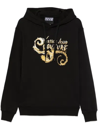 Versace Jeans Couture Hooded Sweatshirt With Print In Black