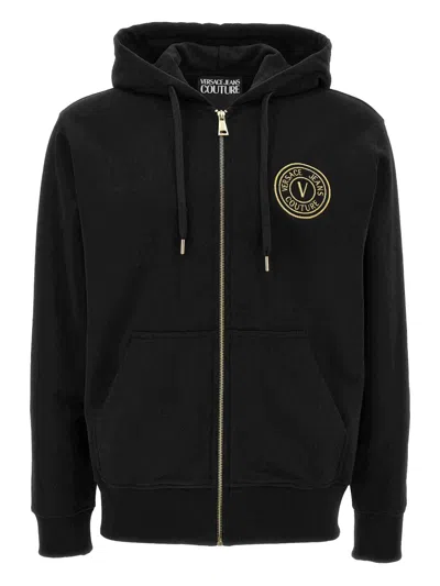 Versace Jeans Couture Hooded Zip-up Sweatshirt In Black
