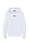 Versace Jeans Couture White Hoodie In Cotton With Gold Label With Logo In Bianco E Oro
