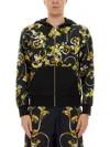 Versace Jeans Couture Printed Hoodie With Front Pockets And Ribbed Trims In Black
