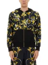 Versace Jeans Couture Printed Hoodie With Front Pockets And Ribbed Trims In Black