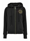 Versace Jeans Couture Black Zip-up Sweatshirt With Embroidered Logo In Black
