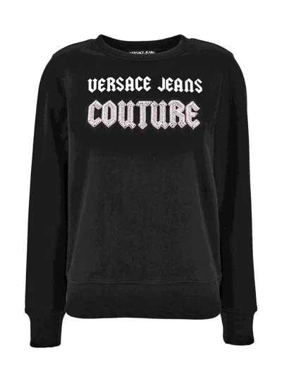 Versace Jeans Couture Bead-embellished Cotton Sweatshirt In Black