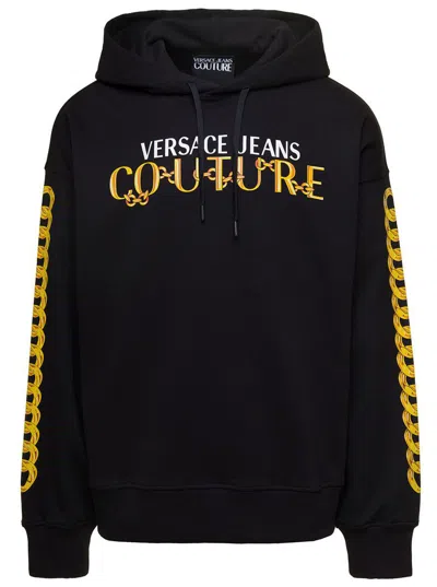 VERSACE JEANS COUTURE HOODIE WITH PRINTED LOGO AND CHAIN MOTIF