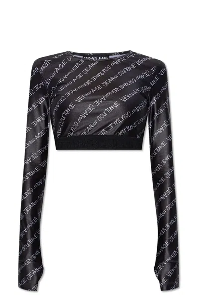 VERSACE JEANS COUTURE VERSACE JEANS COUTURE LONG SLEEVE CROP TOP WITH SIGNATURE LOGO PRINT AND LUXURIOUS FIT