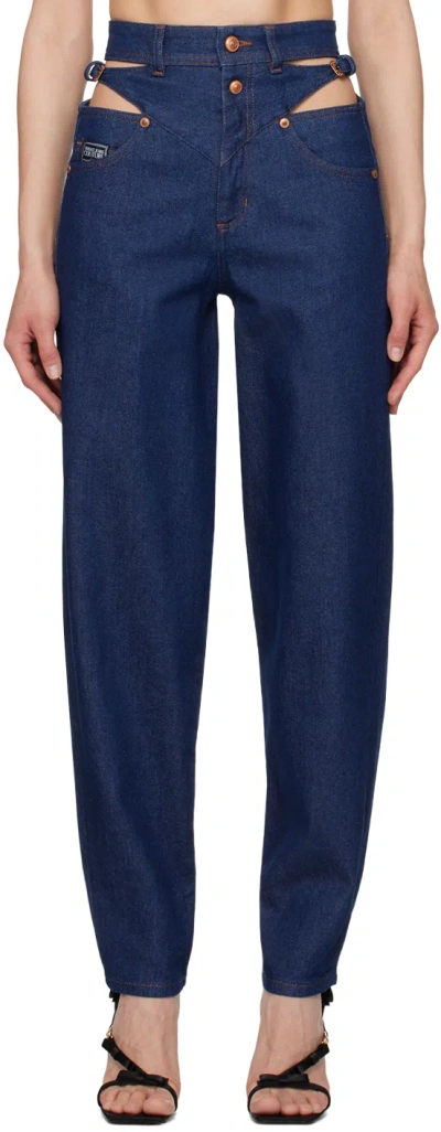 Versace Jeans Couture Indigo Cutout Jeans In E904 Indigo