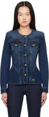 Versace Jeans Couture Indigo Fitted Denim Jacket In E904 Indigo