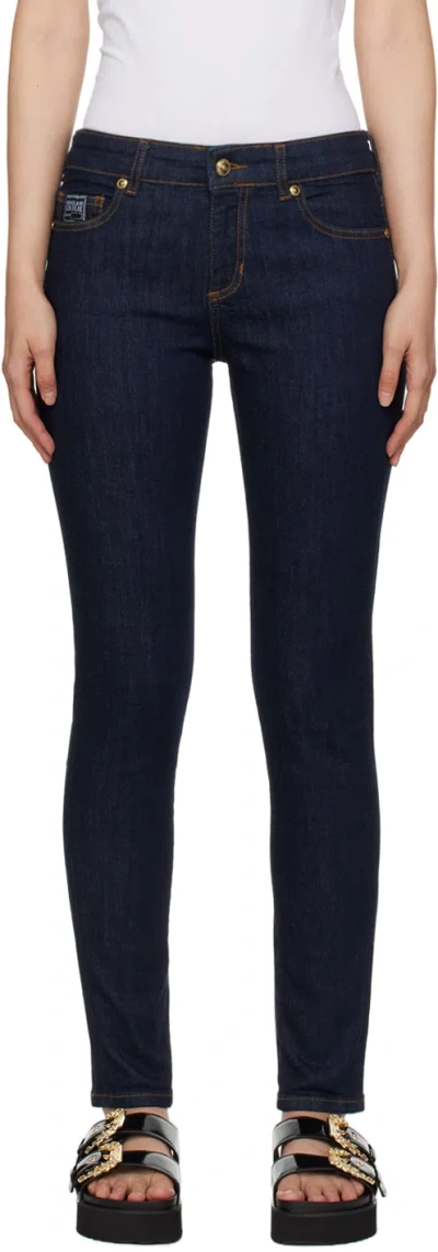 Versace Jeans Couture Logo-patch Skinny Jeans In Blu