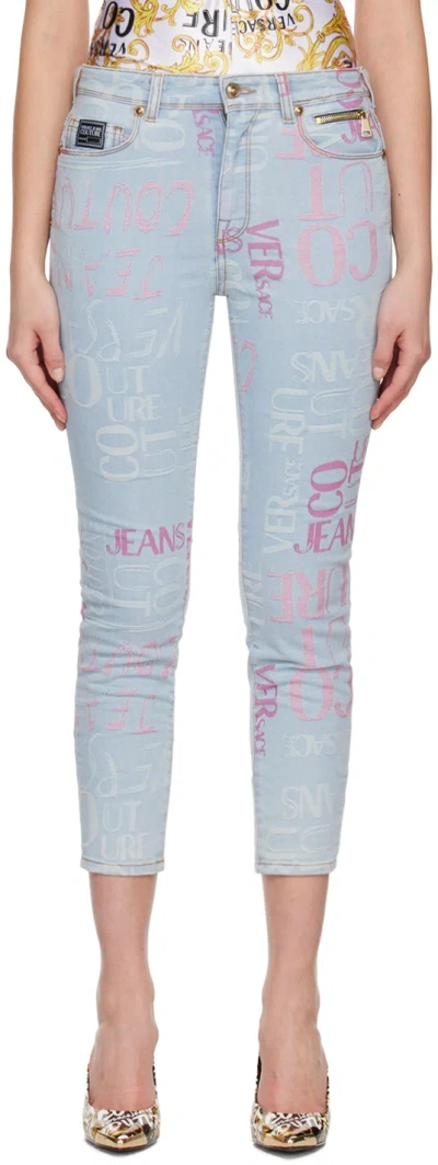 Versace Jeans Couture Indigo Jacquard Jeans In E904 Indigo
