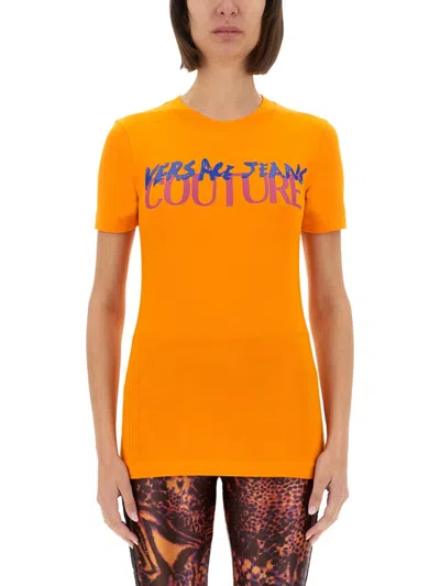 Versace Jeans Couture Institutional Logo Tshirt In Orange