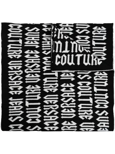 Versace Jeans Couture Intarsia Knit-logo Scarf In Black