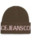 Versace Jeans Couture Intarsia-logo Beanie In Brown