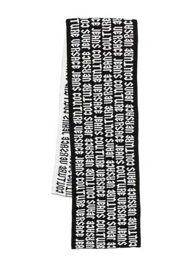 Versace Jeans Couture Intarsia-logo Scarf In Black