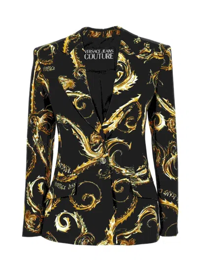 Versace Jeans Couture Barocco-print Blazer In 黑色